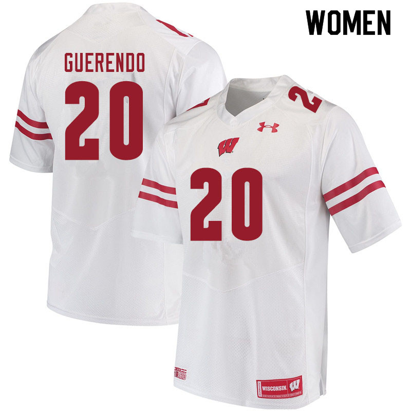 Women #20 Isaac Guerendo Wisconsin Badgers College Football Jerseys Sale-White - Click Image to Close